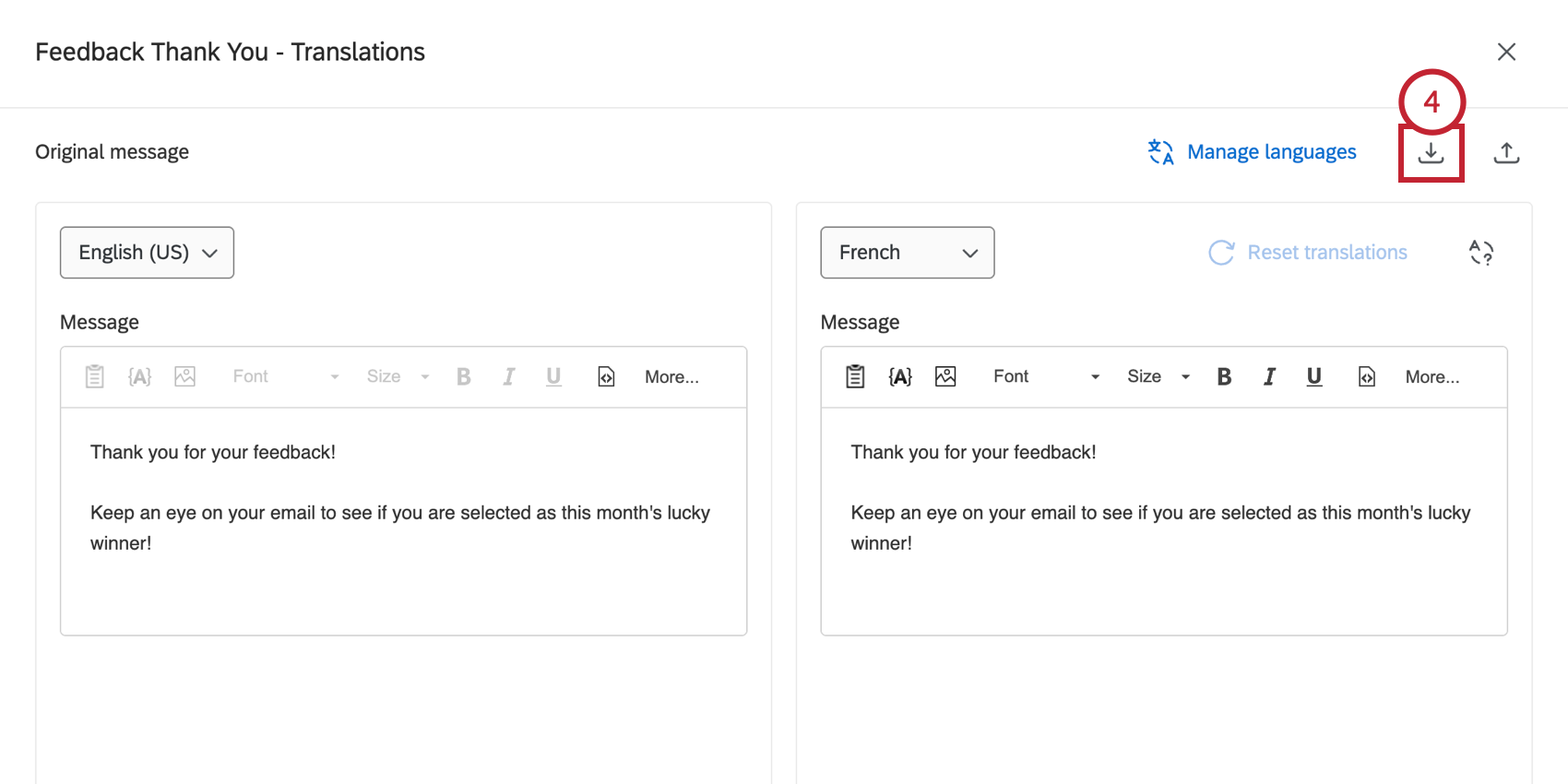 clicking the export translation button