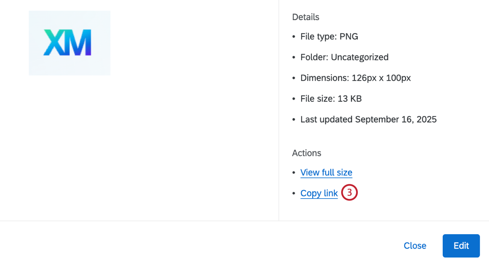 "copy link" button within the widget options menu