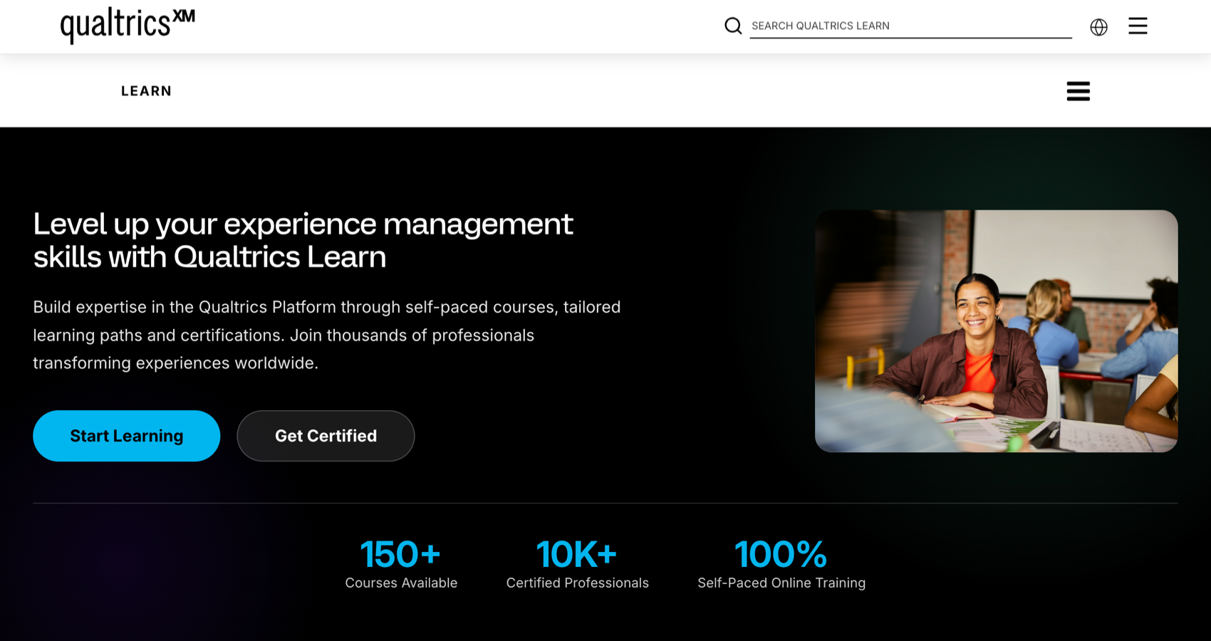 The Qualtrics Learn homepage