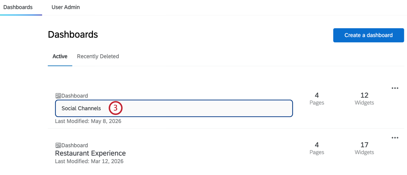 the text box of a dashboard name in edit mode