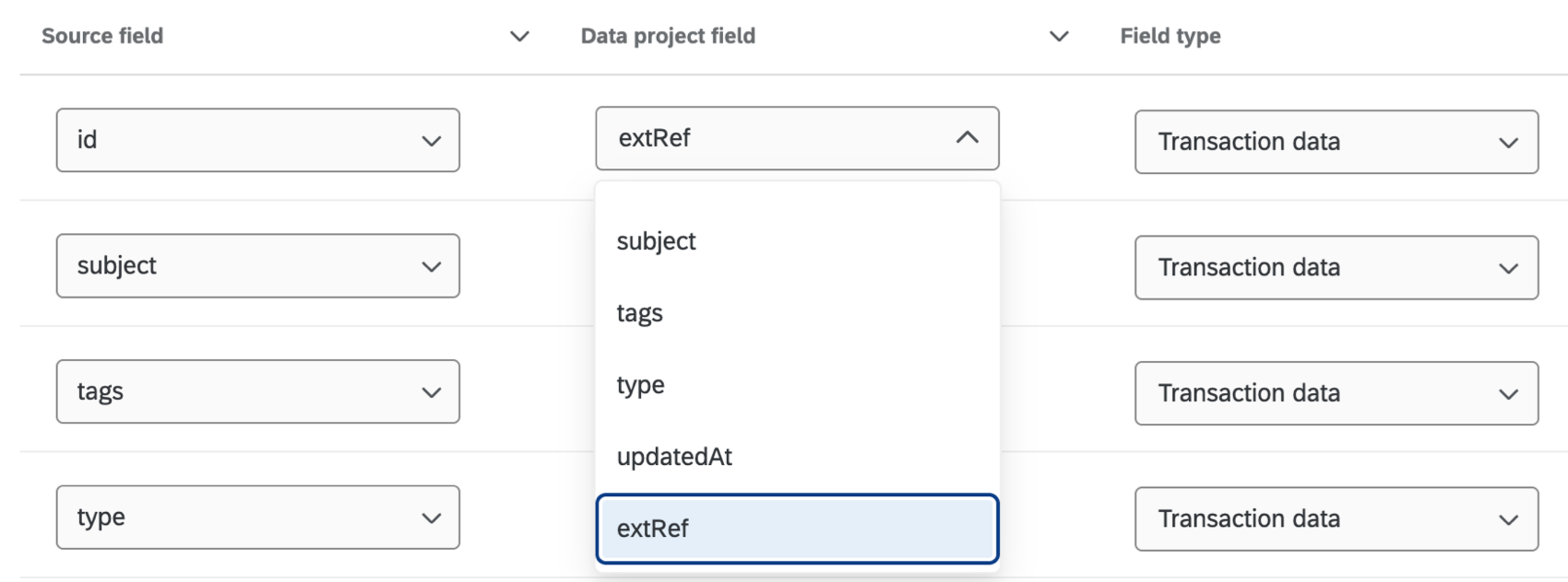 extRef field highlighted within data mapping
