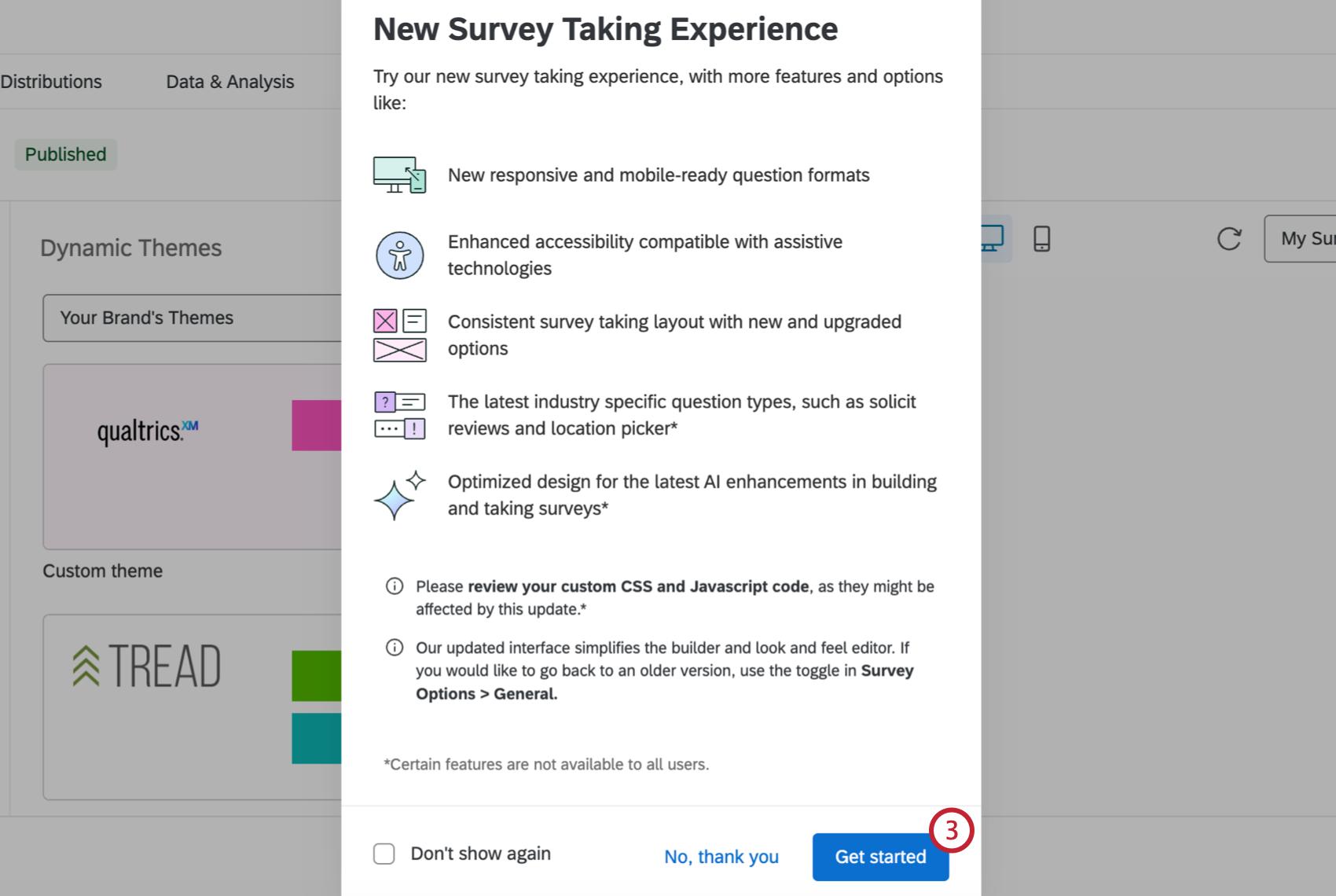 pop-up to switch to the new survey taking experience