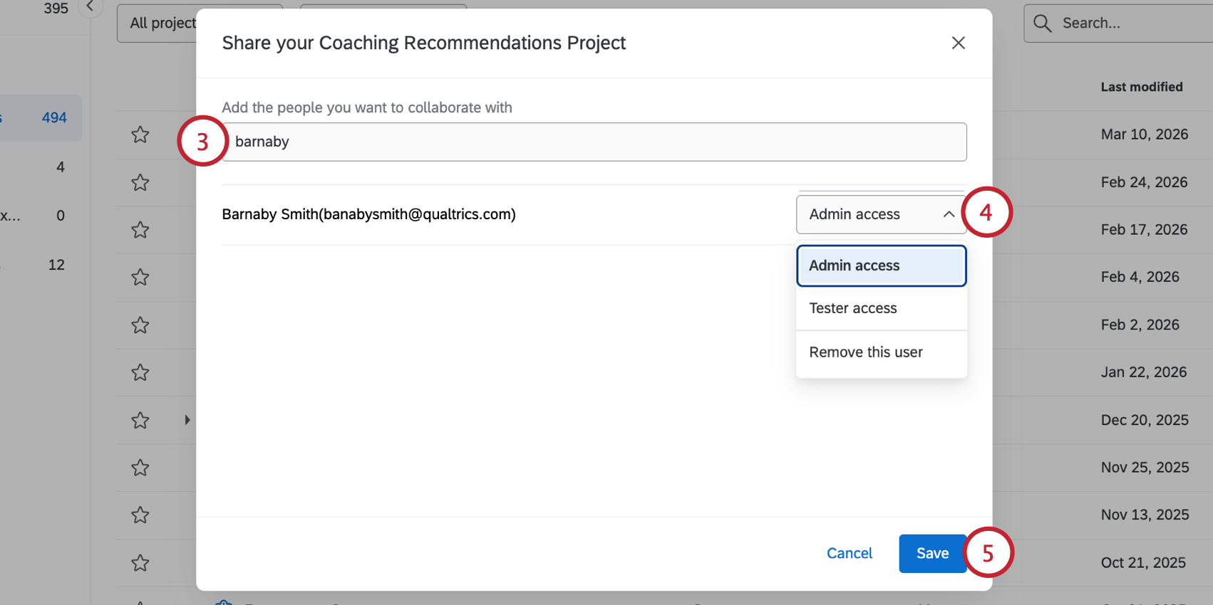 sharing the project with a user
