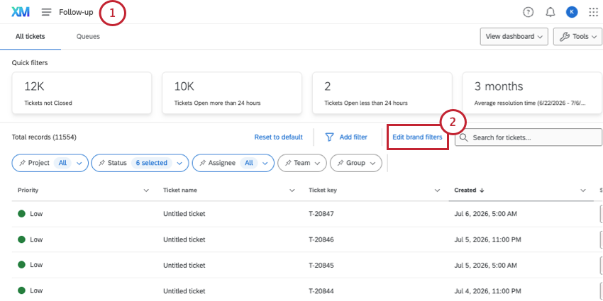 edit brand filters button in blue