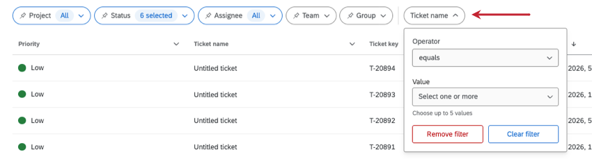 how the ticket name field expands to allow for different operators