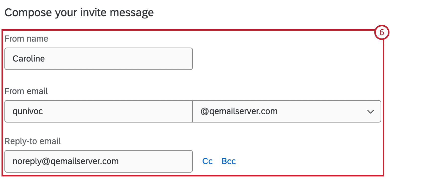 from and reply to fields highlighted within the email editor