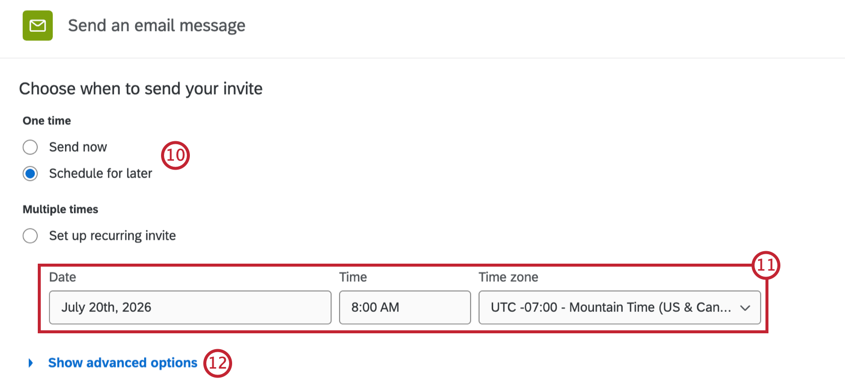 options to configure a send time for your email
