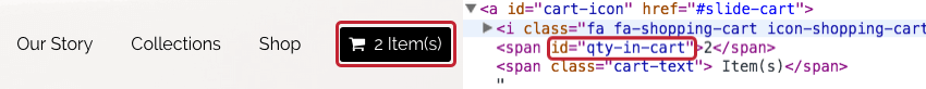 A page with a shopping cart link and a screenshot of the console with the Javascript needed to create that icon