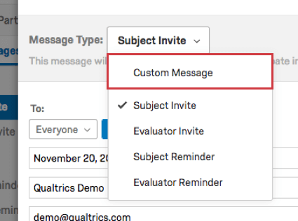 Custom Message option in the Message Type dropdown menu