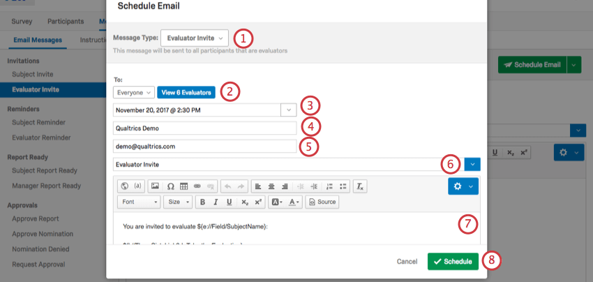 Schedule Email pop up window