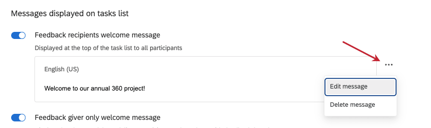 3 dot menu next to a message is clicked to show edit and delete options