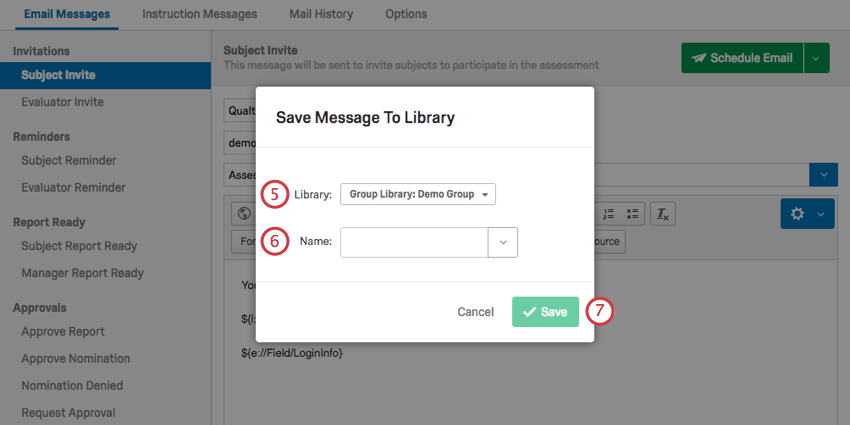 Save Message To Library pop up window