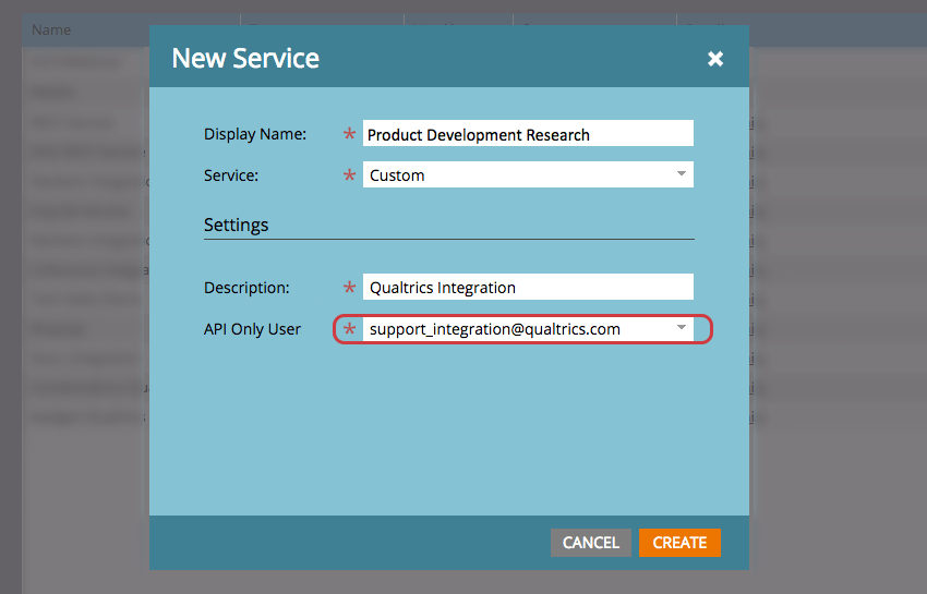 Name, Description, API only for New Service