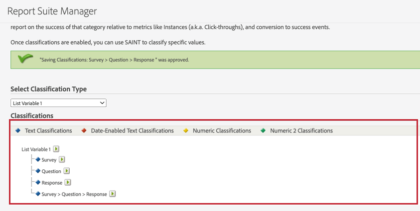 List of necessary classification labels in adobe analytics.