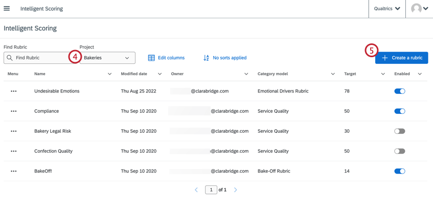 Select a project then click create new rubric