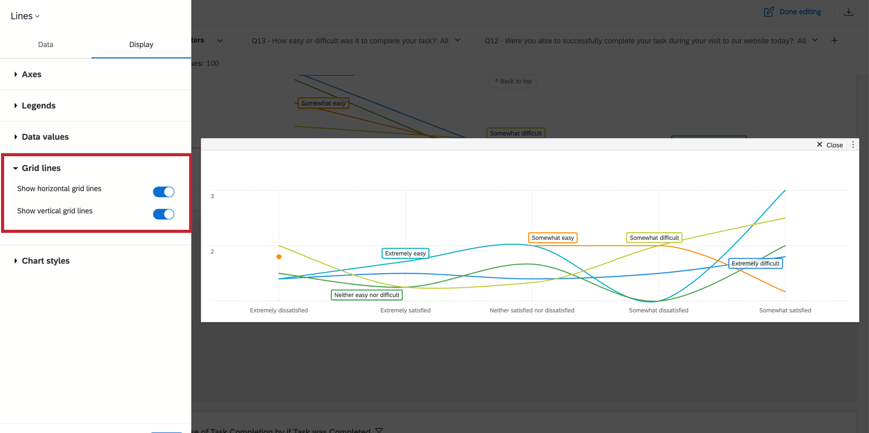 Shows how to enable grid lines by selecting the button.