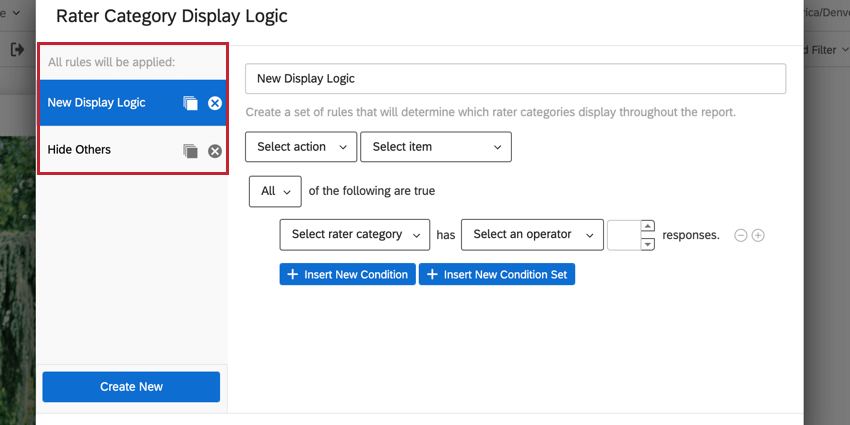 multiple rater category display logic conditions in the editor