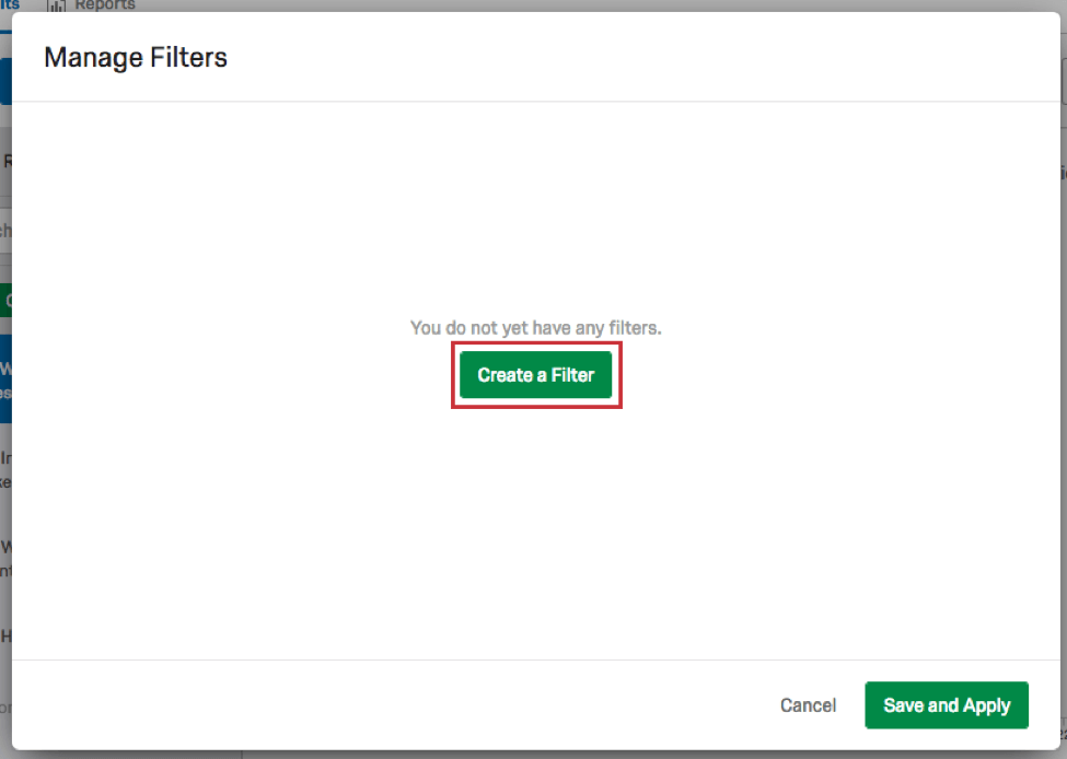 create a filter button in the center of the manage filters page