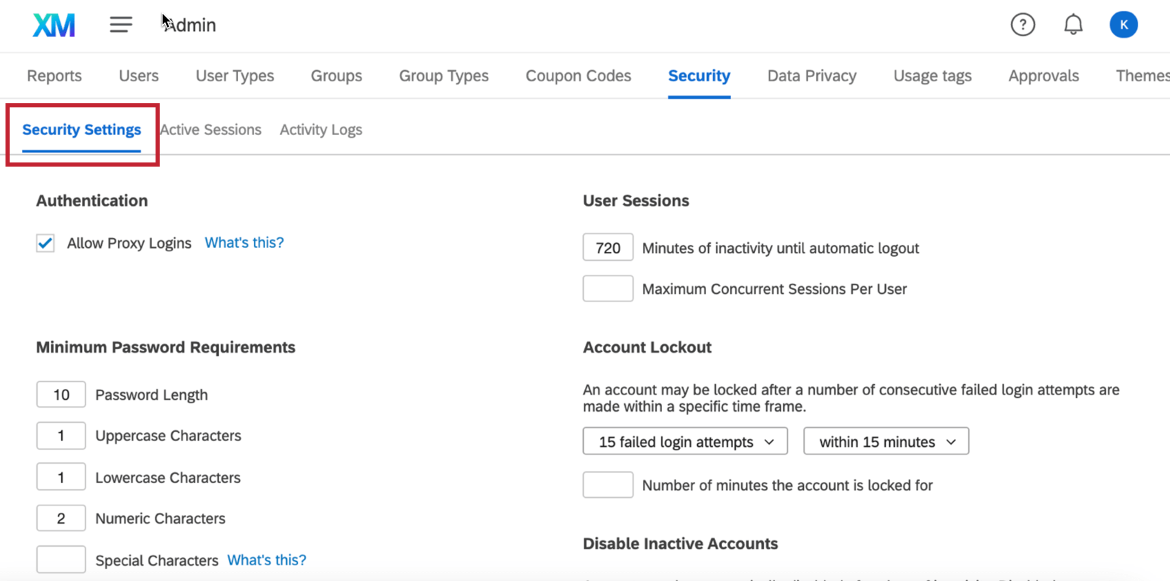 Security Settings button in the upper-left of the Security tab