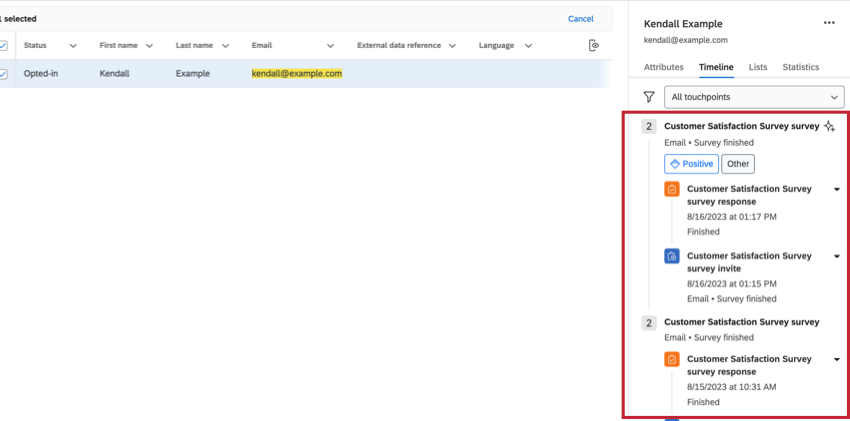 Timeline with touchpoint expanded as a bubble