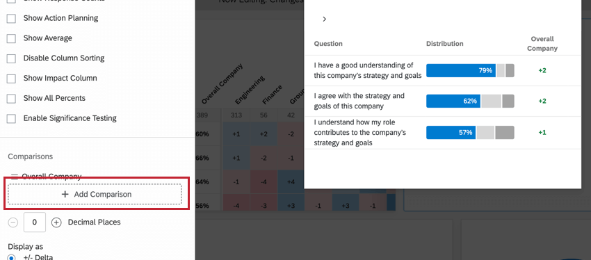 the add comparison button when editing a widget