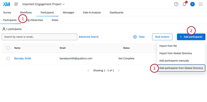 choosing to add participants from global directory