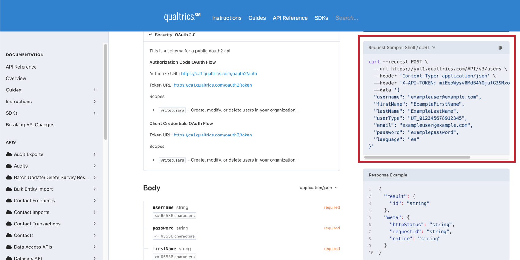 Example in cURL format