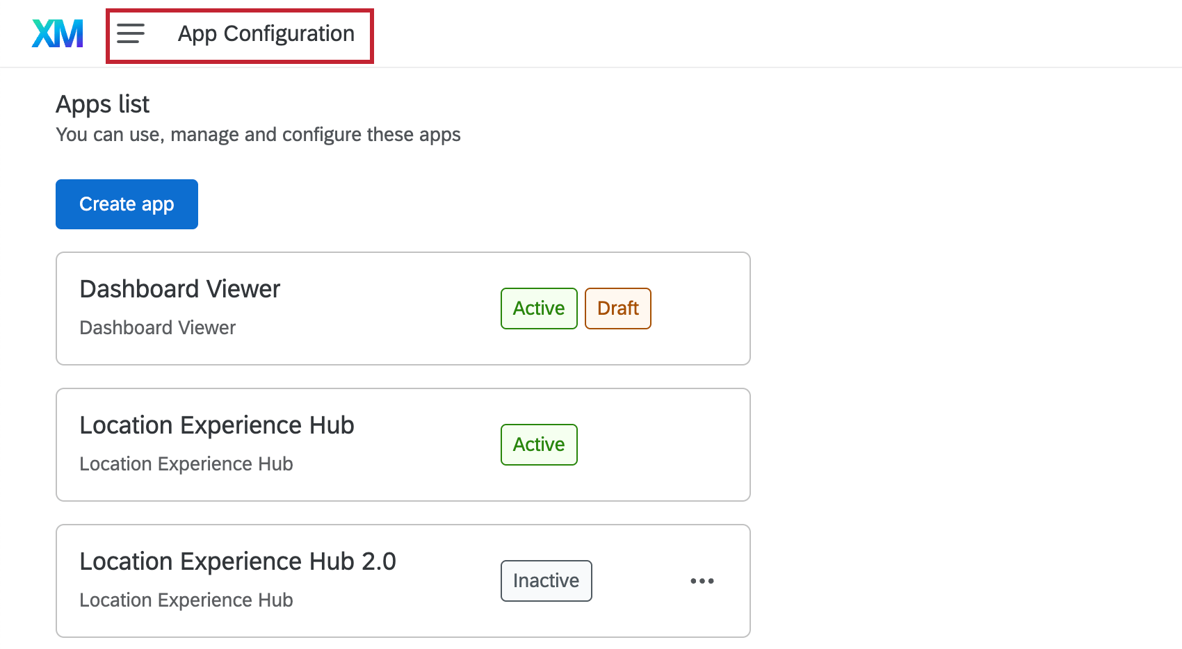 App Configuration selected in global navigation menu