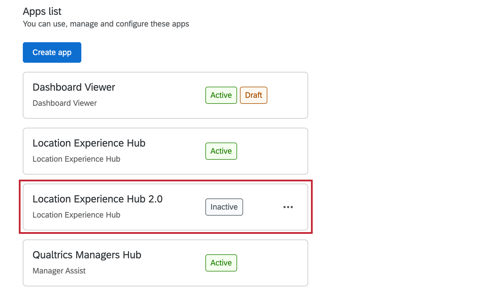 an app highlighted in the app configuration menu