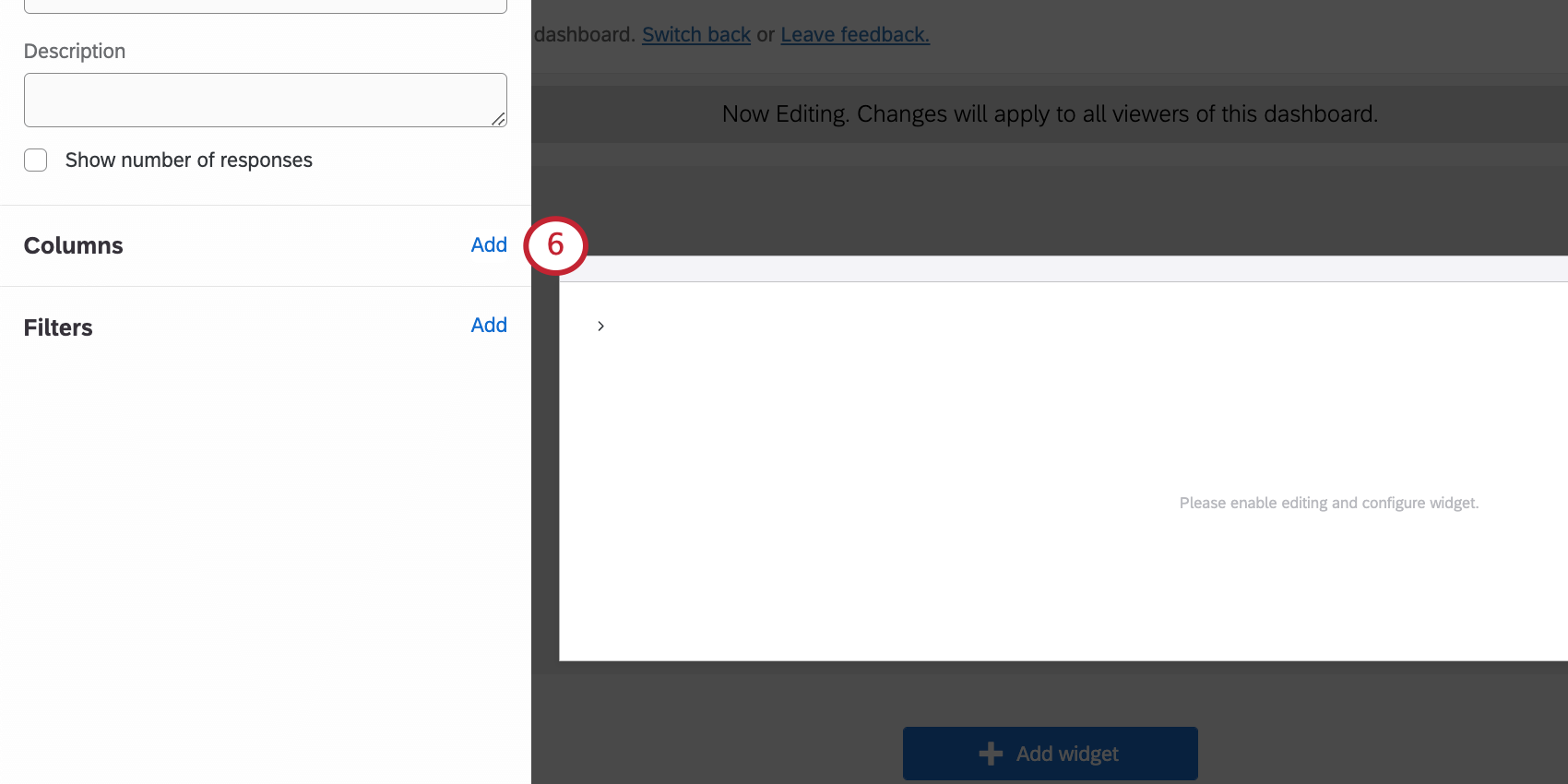 Add button next to column header in lefthand widget editing pane