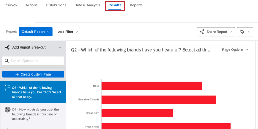 the results tab
