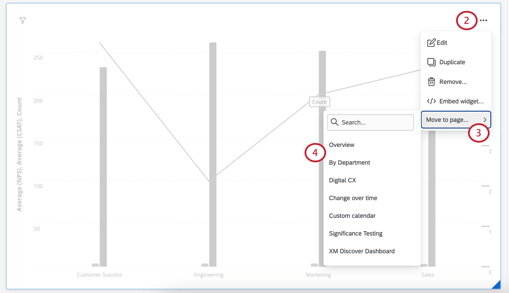 Move to page option on a widget