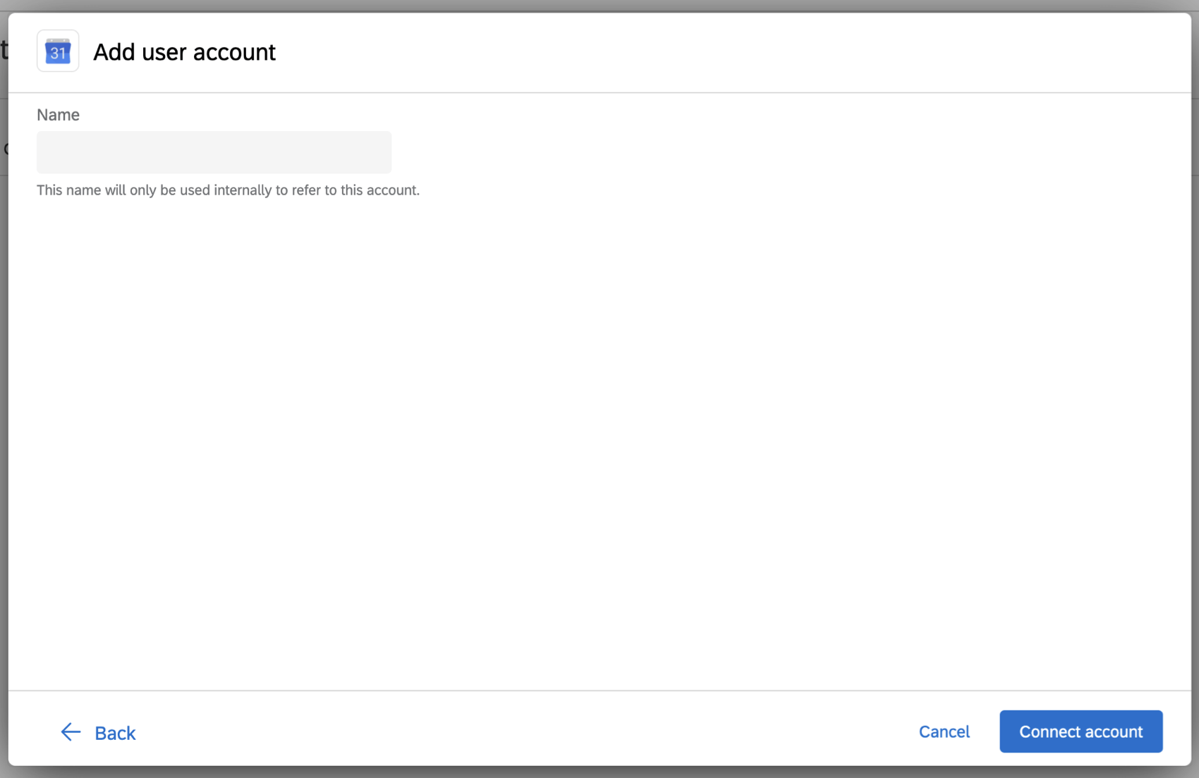 Add user account screen