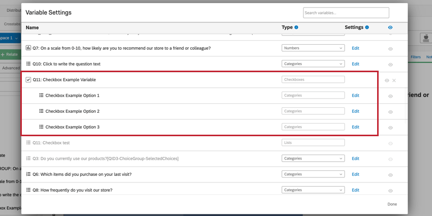 the variable settings page showing a checkbox variable