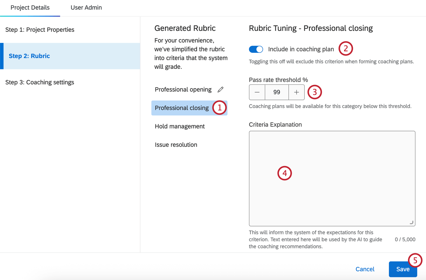 adding rubric criteria to the coaching recommendations project
