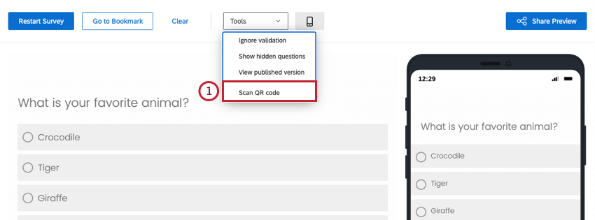 Under the Tools menu, Scan QR Code option