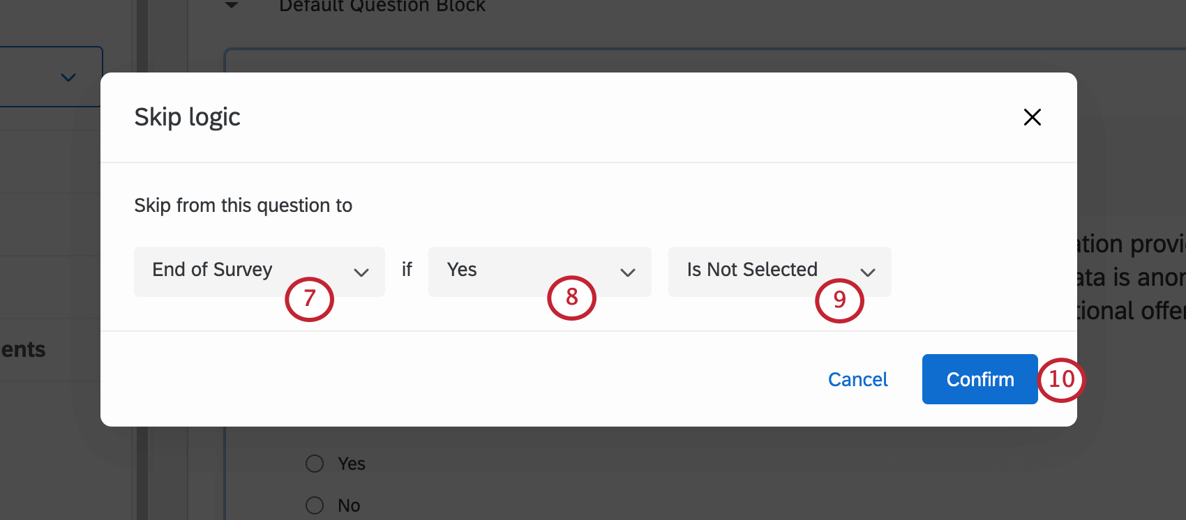 New window opens where the described skip logic is entered