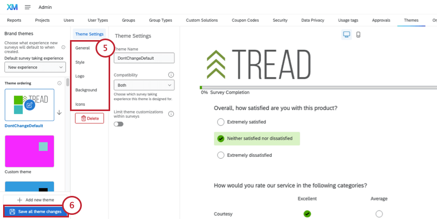 different customization options highlighted, then blue save button at bottom of screen