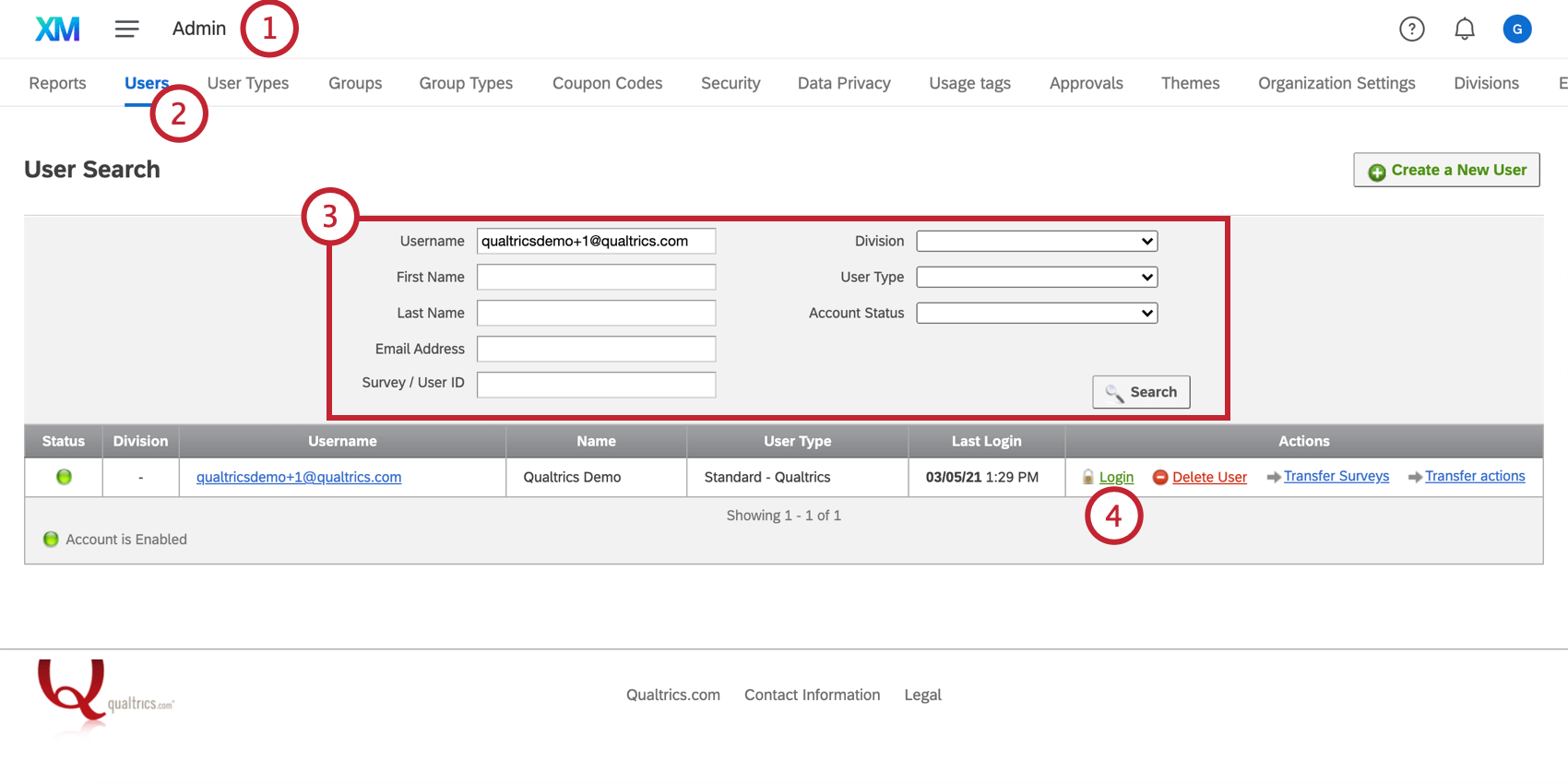 Option to proxy login on the Users page