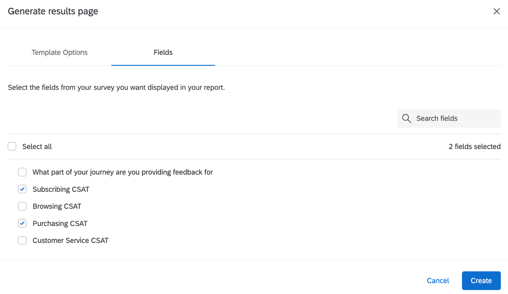 selecting fields to show in report
