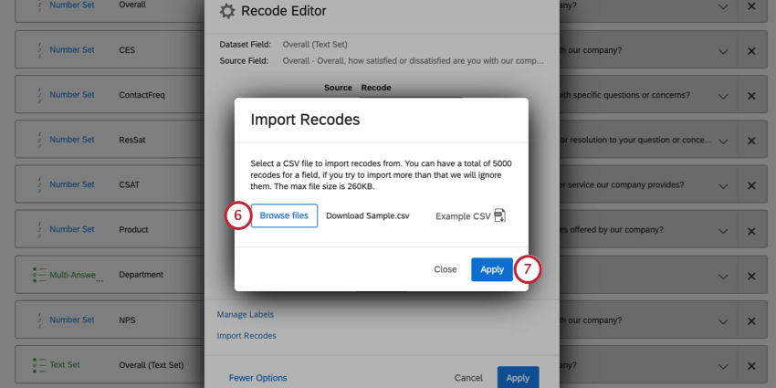 image of the import recodes screen for uploading a recode file