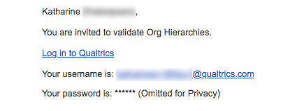 Email inviting to validate hierarchies. Links, email, and username listed