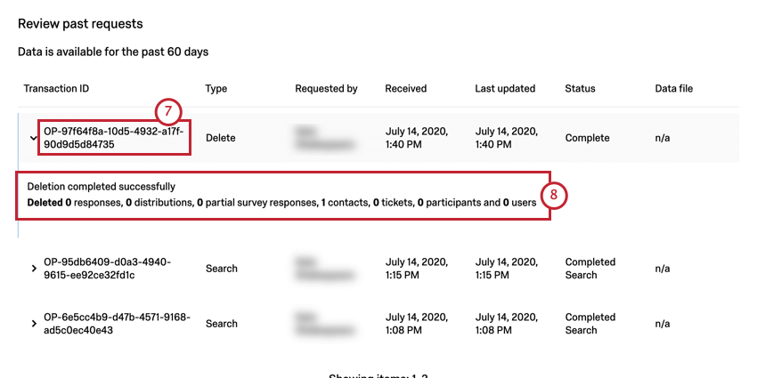 Transaction ID column with ID that starts with OP