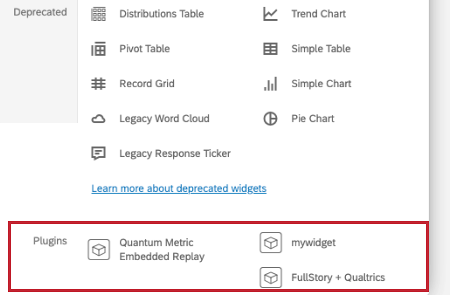 custom widgets within the add widget menu in a dashboard