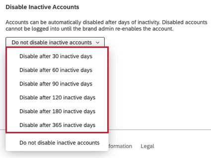 Different conditions you can set when automatically disabling inactive accounts