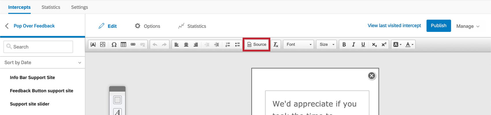 source in the rich content editor