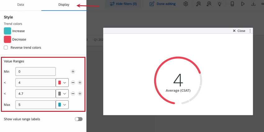 Back in the widget editing pane