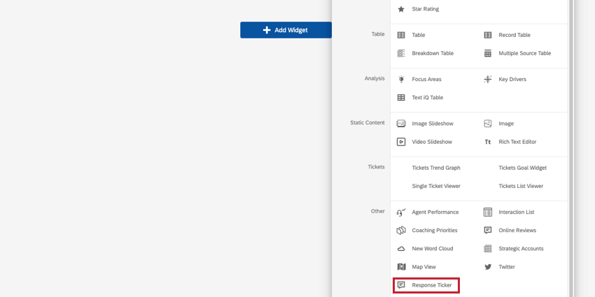 Menu expanded from add widget button