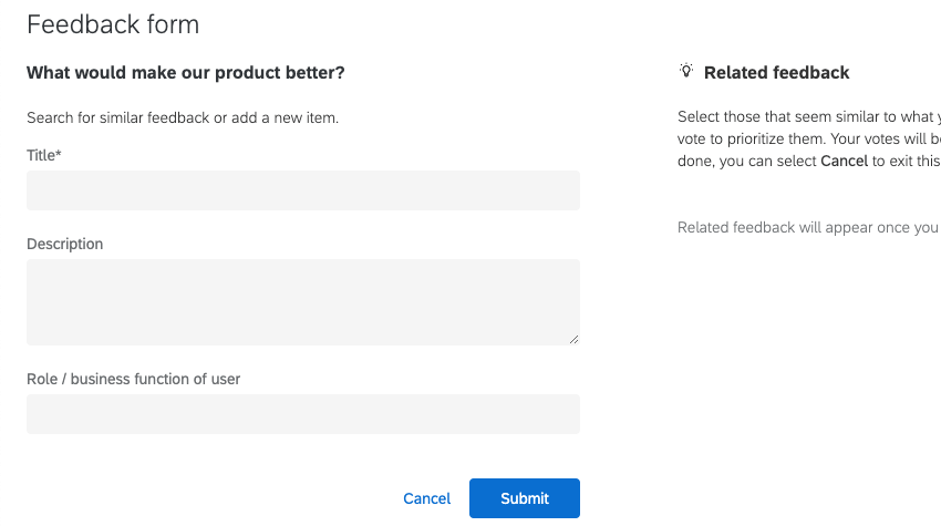 Image of a feedback form with a title and description field