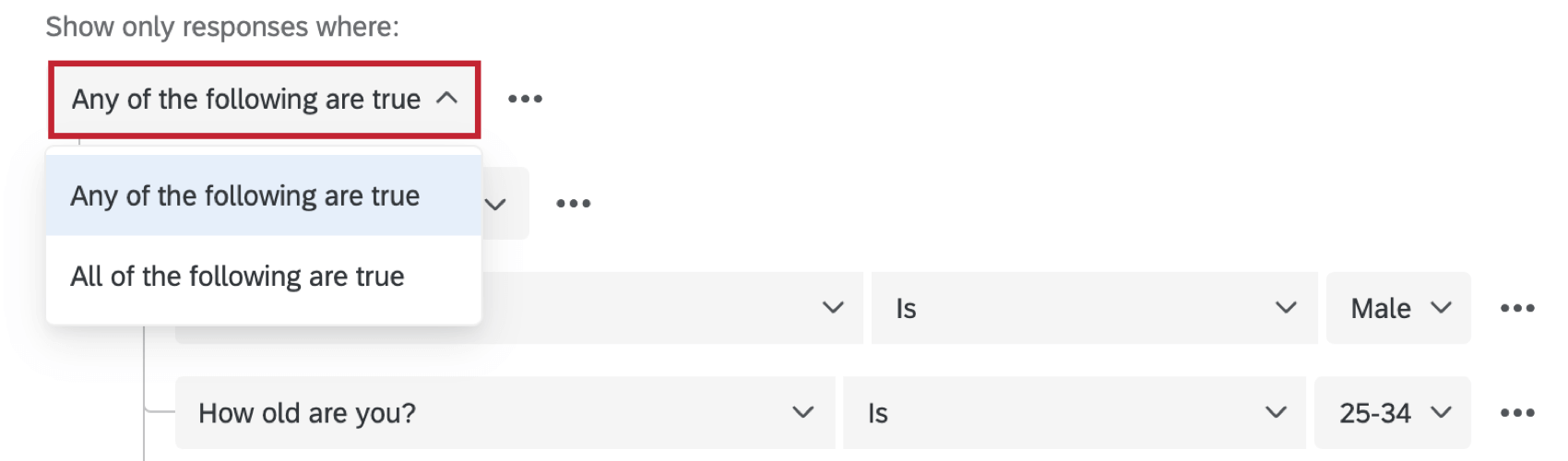 any of the following are true in the filter dropdown